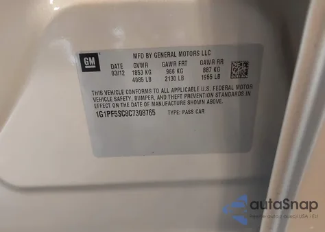 2012 Chevrolet Cruze 1Lt z USA, uszkodzony, nr VIN 1G1PF5SC8C7308765